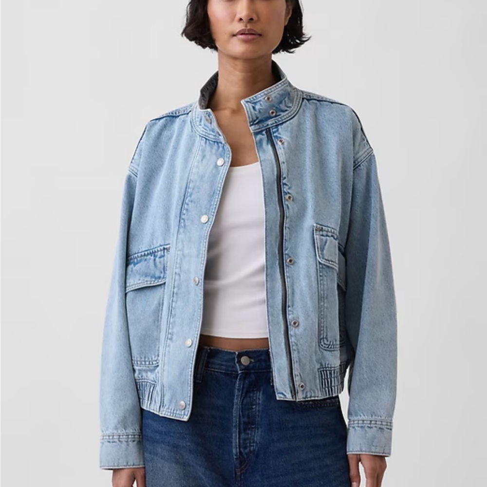 GAP Oversized Funnel Neck Denim Bomber Jacket